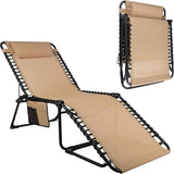 Folding Lounge Chair Outdoor Recliner - 3 Position Chaise Lounge Outdoor Beach Tanning Chair with Side Pocket and - Photo 1