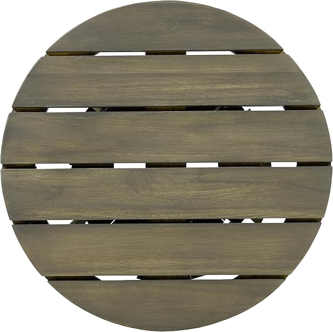 Merax Outdoor Acacia Wood Coffee Table 15.75" Round Patio Side Table for Backyard Lawn Balcony, Aesthetic Slat Base Design (Grey Finish)