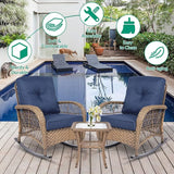 VIVIJASON 3-Piece Outdoor Conversation Bistro Set, Patio Wicker Rocking Chairs Rattan Furniture Sets w/ 2 Rattan Chairs - Photo 4