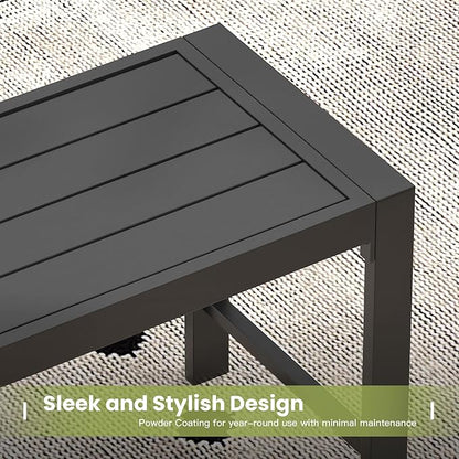 51.2" Outdoor Bench, 2 Pieces Patio Backless Garden Bench with Metal Frame for Porch, Entryway, Lawn, Backyard, Black