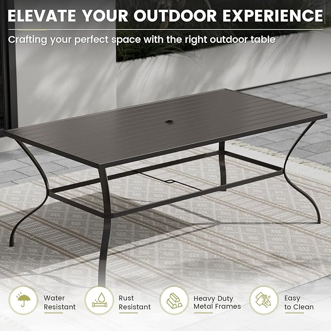 UDPATIO Patio Dining Set for 7, Outdoor Table and Chairs Set with Square Metal Table, 6 Stackable Patio Chairs, Outdoor Furniture for Deck Garden Backyard Lawn Poolside (Brown)