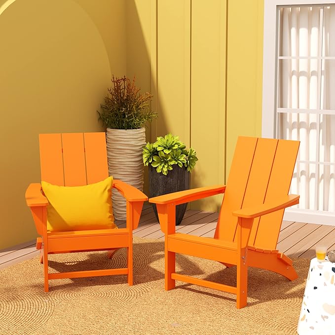 WestinTrends Ashore Modern Outdoor Folding Adirondack Chair (Set of 2), Orange
