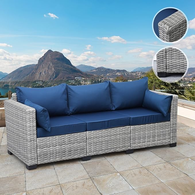 Rattaner Outdoor Furniture Outdoor Couch Grey Wicker Patio Furniture 3-seat Sofa Deep Seat Hight Backrest with - Photo 4