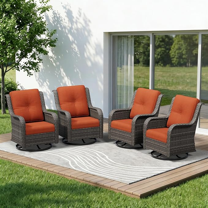 4 Piece Outdoor Swivel Rocker Patio Chairs Set, Patio Chairs Set of 4 with Thickened Olefin Cushions - Photo 1