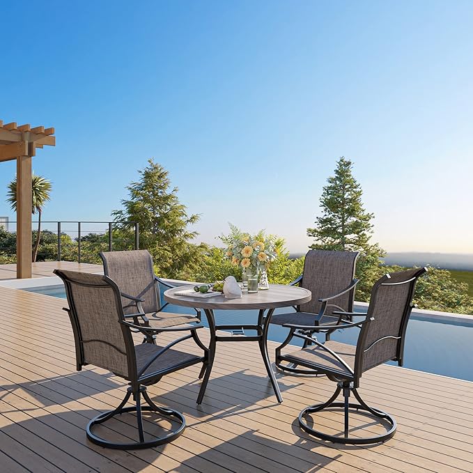 VICLLAX Round Patio Table with Adjustable Umbrella Hole, All Weather Outdoor Round Dining Table for Lawn Garden - Photo 2