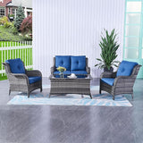 HUMMUH 4 Piece Patio Conversation Furniture Set PE Wicker Rattan Outdoor Loveseat Sofa, Patio Chairs - Photo 1