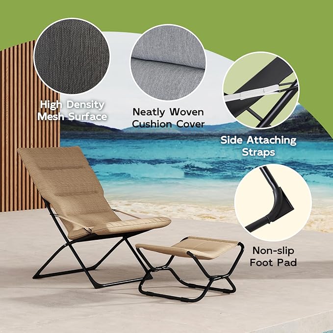 Abba Patio Heavy-Duty Outdoor Chaise Lounge Chair, Reclining Folding Camping Chair with Removable Footrest - Photo 7