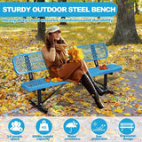 Heavy Duty Metal Park Bench for Outside, Outdoor Garden Benches with Backrest & Portable Frame - Photo 6