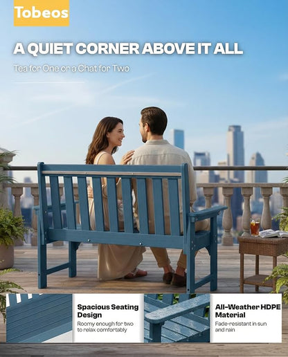 2-Person Outdoor Garden Bench, HDPE All-Weather Patio Bench with Backrest & Armrests, Heavy Duty Outdoor Seating for Porch, Backyard & Park, 660 lbs (Navy Blue, 2 Benches)