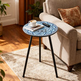 2 Packs Metal Mosaic Round Side Tables 13.4" Small Outdoor Patio Round Accent Coffee Tables Indoor Corner Stand for - Photo 2
