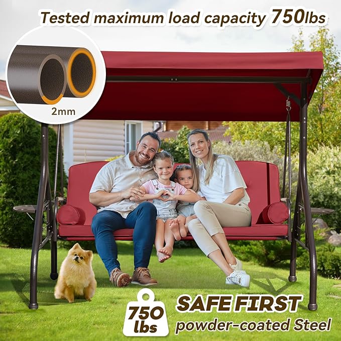 3 in 1 Outdoor Porch Swing with Adjustable Canopy, 3 Seat Outdoor Swing for Adults - Photo 2