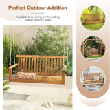 Tangkula 2 Person Hanging Porch Swing, Wooden Patio Swing with 2 Hanging Hemp Ropes, Slatted Seat & Back - Photo 8