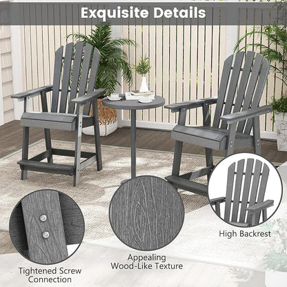 Giantex Tall Adirondack Chair Set of 2, HDPE Outdoor Bar Stools with Armrests, 4.5” Wide Footrest, Patio Adirondack Barstools, All-Weather Balcony Chairs for Poolside, Garden, Backyard (Grey)