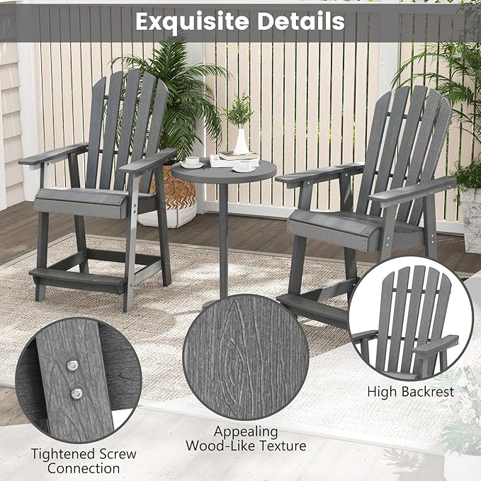 Giantex Tall Adirondack Chair, HDPE Outdoor Bar Stools with Armrests, 4.5” Wide Footrest, Patio Adirondack Barstools, All-Weather Balcony Chairs for Poolside, Garden, Backyard (1, Grey)