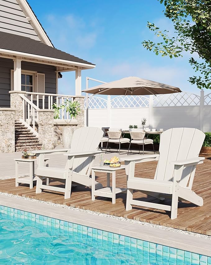Modern Oversized HDPE Adirondack Chair, 380 LBS Capacity Weather Resistant Fire Pit Chair with Wood-Like Texture, Outdoor Patio Chair for Garden, Backyard, Lawn, Deck, Poolside, Porch, White