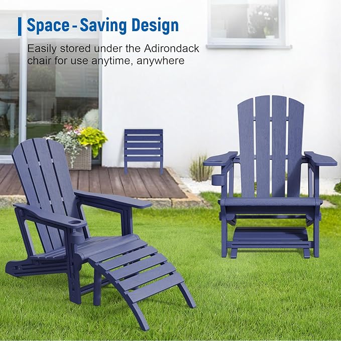 FONTOI Adirondack Ottoman, HDPE Plastic Adirondack Chair Footstool, All Weather Outdoor Footrest for Patio, Backyard, Lawn, Fire Pits, Navy Blue