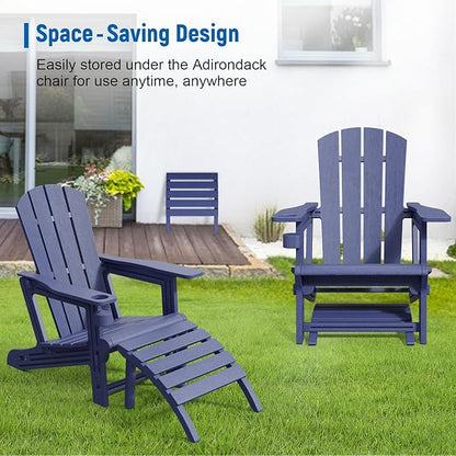 FONTOI Adirondack Ottoman, HDPE Plastic Adirondack Chair Footstool, All Weather Outdoor Footrest for Patio, Backyard, Lawn, Fire Pits, Navy Blue