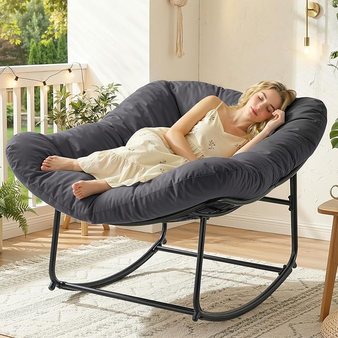 ONBRILL Papasan Rocking Chair with Cushion, Oversized Patio Lounge Rocker, Egg Chair Outdoor Indoor, for Living Room - Photo 1