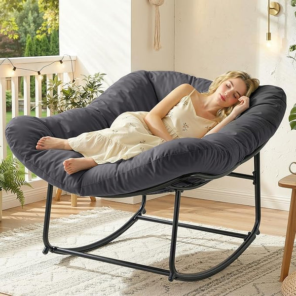 ONBRILL Papasan Rocking Chair with Cushion, Oversized Patio Lounge Rocker, Egg Chair Outdoor Indoor, for Living Room - Photo 1