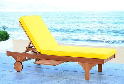 SAFAVIEH Outdoor Collection Newport Natural/ Yellow Cushion Built-in Side Table Adjustable Chaise Lounge Chair