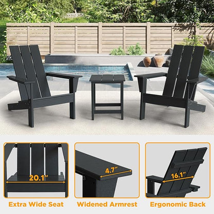 PROHIKER Adirondack Chair Set of 2, HDPE Patio Chair with Table Set, All Weather Outdoor Chairs for Lawn Garden Porch Backyard(Black)