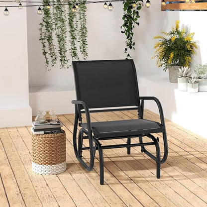 Tangkula Swing Glider Chair, Ergonomic Rocking Chair with Comfortable Fabric, Iron Frame, 4 Non-Slip Foot Pads, Outdoor Patio Glider Rocker Chair for Living Room, Garden, Backyard (1, Black)