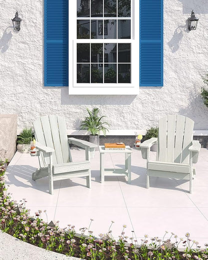 Garvee Folding Adirondack Chair, HDPE Outdoor Patio Chair with Cup Holder, All Weather Resistent Wooden Textured for patios, Decks, Gardens, fire Pit, White