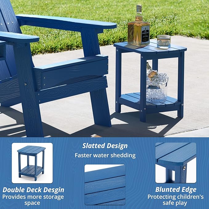 LUE BONA Adirondack Outdoor Side Table, Navy Blue HDPS Outdoor Patio End Table Weather Resistant, Pool Composite Plastic Morden Side Table for Patio, Pool, Porch, Garden, Lawn