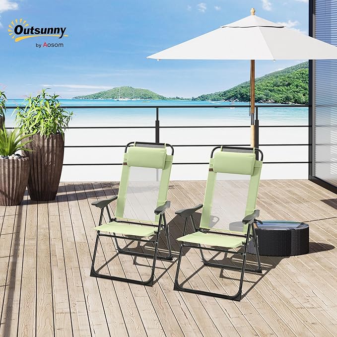 Outsunny Folding Patio Dining Chairs Set of 2, Outdoor Deck Chair with Adjustable Sling Back - Photo 2