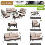Sophia & William Patio Furniture Set, Outdoor Metal Conversation Set 9 Seats with 3-Seater Sofa, 2 Fix Chairs - Photo 7