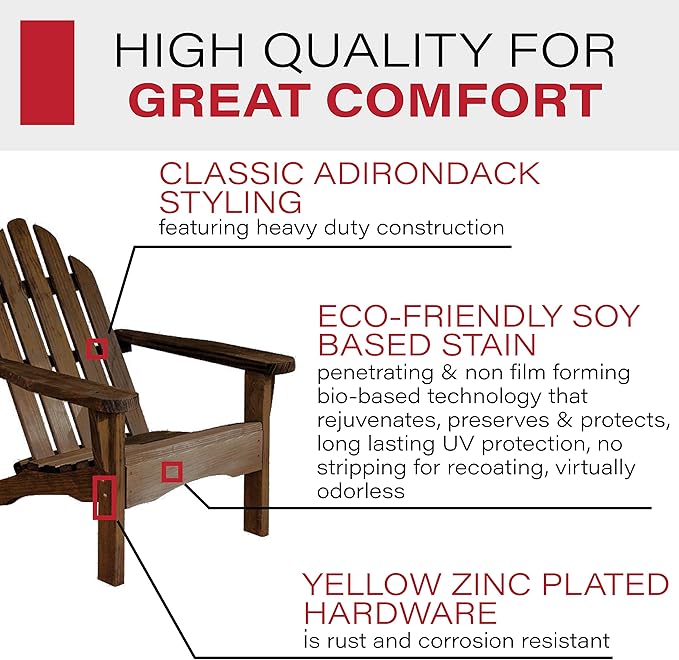Amish Casual Heavy Duty Adirondack Chair in Dark Walnut - Authentic Amish Craftmanship from Treated Pine, Outdoor Chair Made in The USA, 800 Lb Weight Capacity