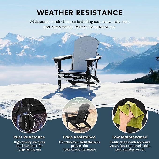 WO WESTIN OUTDOOR HDPE Laguna Outdoor Folding Poly Adirondack Chair (Set of 4), Black