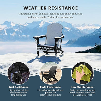 WO WESTIN OUTDOOR HDPE Laguna Outdoor Folding Poly Adirondack Chair (Set of 4), Black