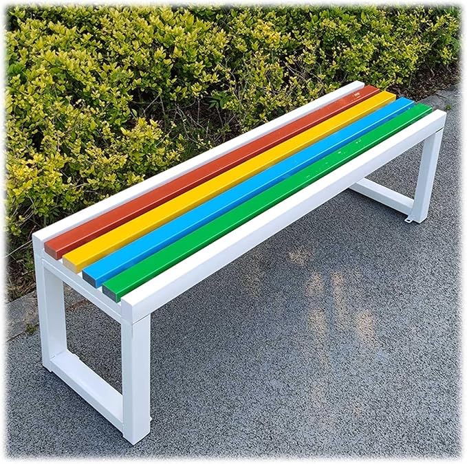 Outdoor Benches Weatherproof, Garden Bench Metal Steel Frame with Solid Wood, Outdoor Furniture Patio Park Benchs Backless, Bench Seat for Porch 3.3ft 3.9ft 4.9ft 5.9ft(White,3.93ft)