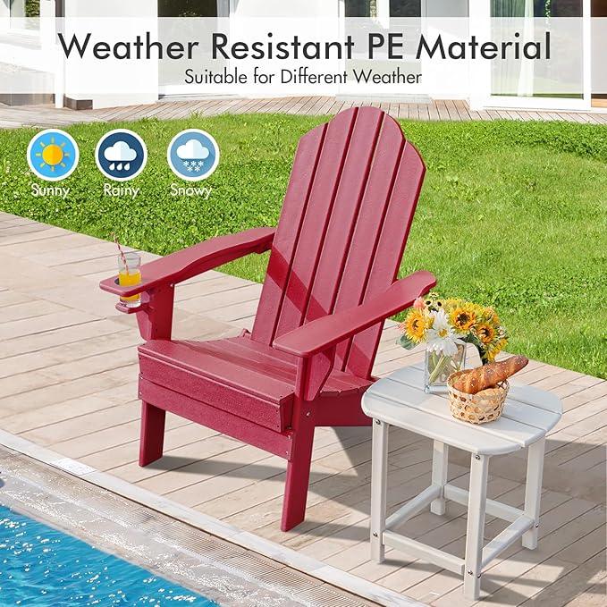 Giantex 2-Pack Adirondack Chair, Outdoor Folding Chairs, HDPE Weather Resistant Patio Chair with Built-in Cup Holder, Lawn Chair for Yard, Balcony, Deck, Outside, Campfire, Plastic Fire Pit Chair