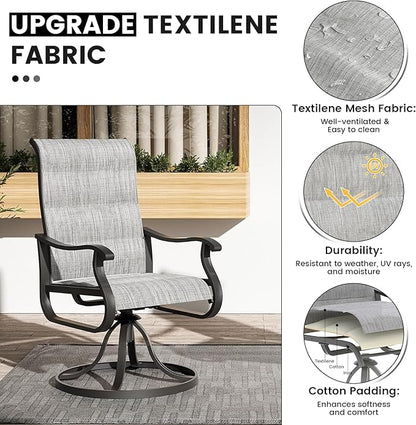Patio Swivel Chairs Set of 6, Outdoor Dining Chairs with High Back, All-Weather Swivel Rocker Chair for Lawn, Porch or Garden (Padded Grey)