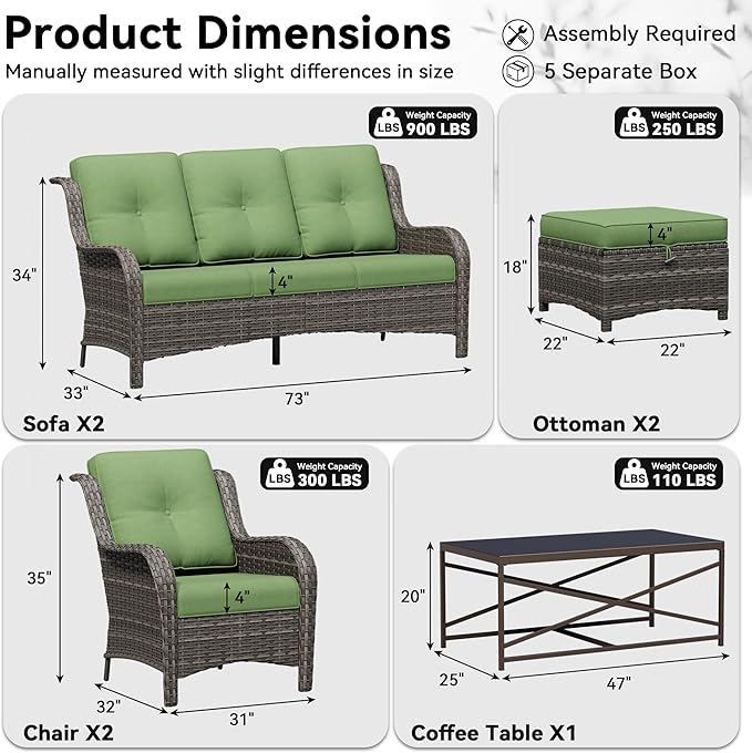 7 Piece Outdoor Wicker Patio Furniture Set, Patio Chairs Set with Thickened Olefin Cushions, High Back and Deep Seating - Photo 2