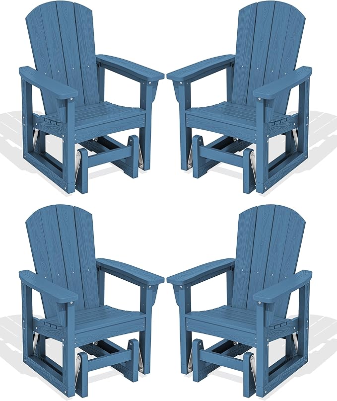 SERWALL Outdoor Glider Chair Set of 4, HDPE Wood-Like Patio Glider Rocker All-Weather Porch Glider for Outside, Blue - Photo 1