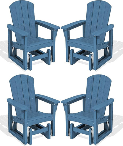 SERWALL Outdoor Glider Chair Set of 4, HDPE Wood-Like Patio Glider Rocker All-Weather Porch Glider for Outside, Blue