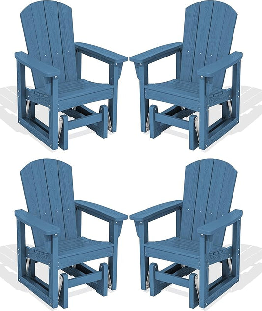 SERWALL Outdoor Glider Chair Set of 4, HDPE Wood-Like Patio Glider Rocker All-Weather Porch Glider for Outside, Blue