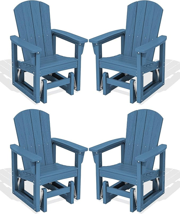 SERWALL Outdoor Glider Chair Set of 4, HDPE Wood-Like Patio Glider Rocker All-Weather Porch Glider for Outside, Blue - Photo 1