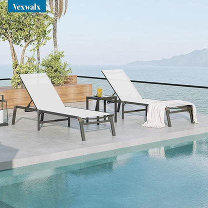Foldable Lounge Chair Outdoor, Aluminum Pool Lounge Chairs with 5 Positions Recliner - No Assembly - Patio Chaise Lounge Chair for Outside, Poolside (White)