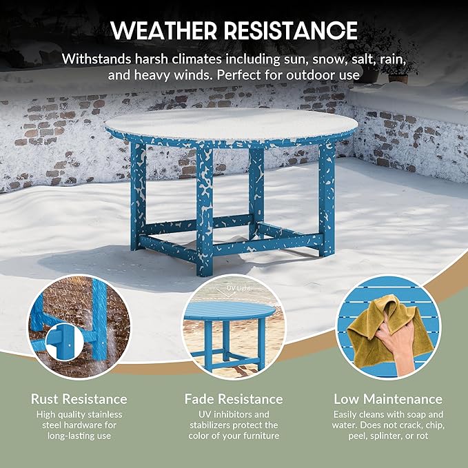 WestinTrends Malibu Low Outdoor HDPE Round Patio Coffee Table, Pacific Blue - Photo 3