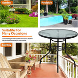 MKDLUFEI 32 Inch Round Outdoor Dining Table, Patio Table with Umbrella Hole, Tempered Glass Top, Black Steel Frame - Photo 8