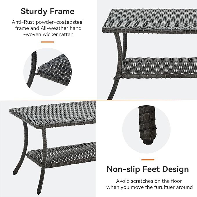 Wicker Outdoor Coffee Table,Rattan Outdoor Coffee Table with 2-Layer Storage Furniture Tables for Garden,Porch,Backyard