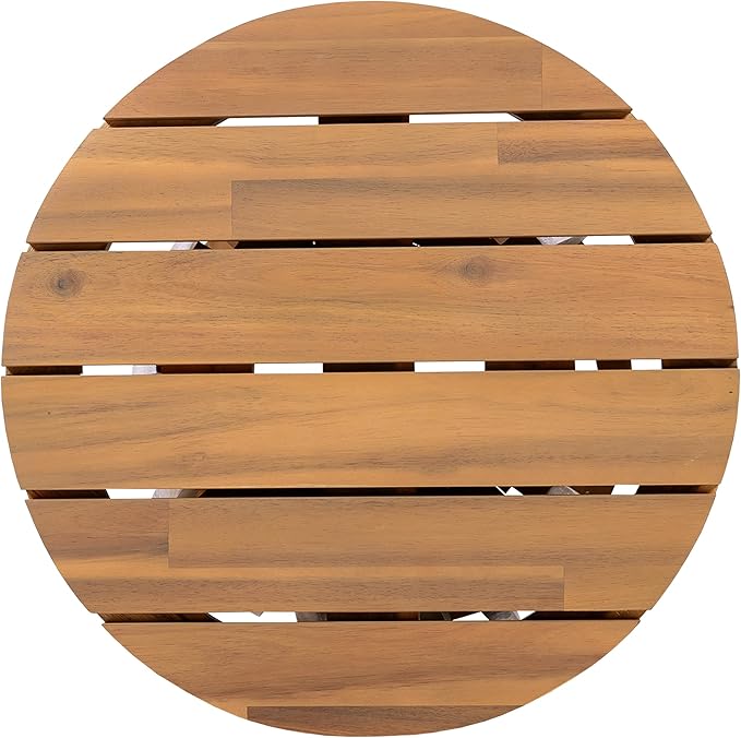 Merax Outdoor Acacia Wood Coffee Table 15.75" Round Patio Side Table for Backyard Lawn Balcony, Aesthetic Slat Base Design (Light Teak)
