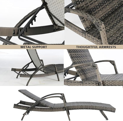 Outdoor Lounge Chairs Set of 2,Wicker Chaise Lounge Chair Pool Chaise Lounge,Patio Lounge Chair with Adjustable Backrest Arm Cushion for Poolside