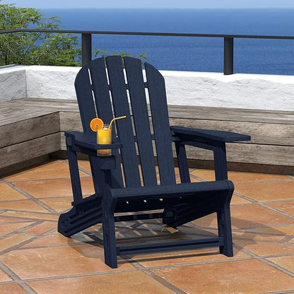 Costaelm Tool-Free Assembly Outdoor Patio HDPE Plastic Adirondack Chair with Cup Holder, Navy Blue