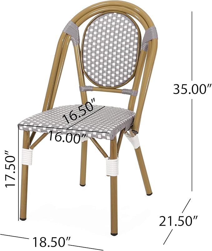 Christopher Knight Home Gwendolyn Outdoor French Bistro Chairs (Set of 4), Gray + White + Bamboo Print Finish - Photo 3