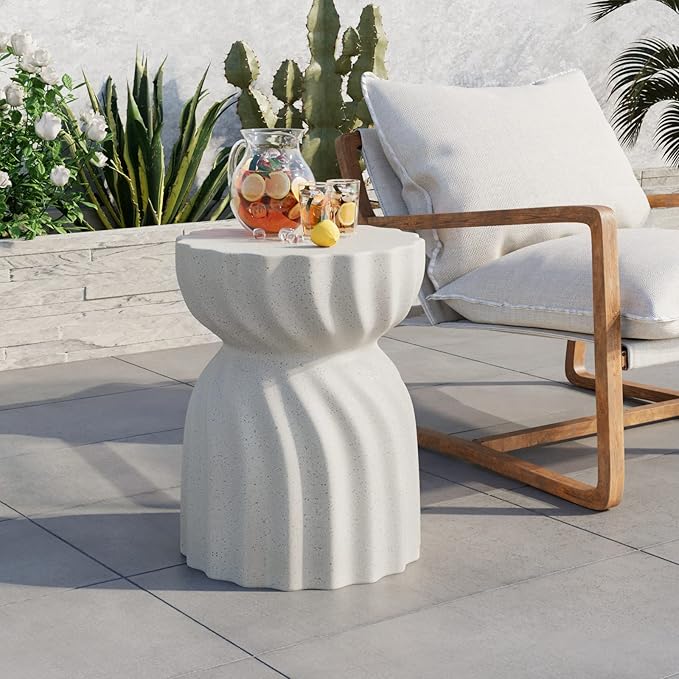 COSIEST Outdoor Side Table, Concrete Contemporary Lightweight Accent Table, Patio Side Tables End Table - Photo 2